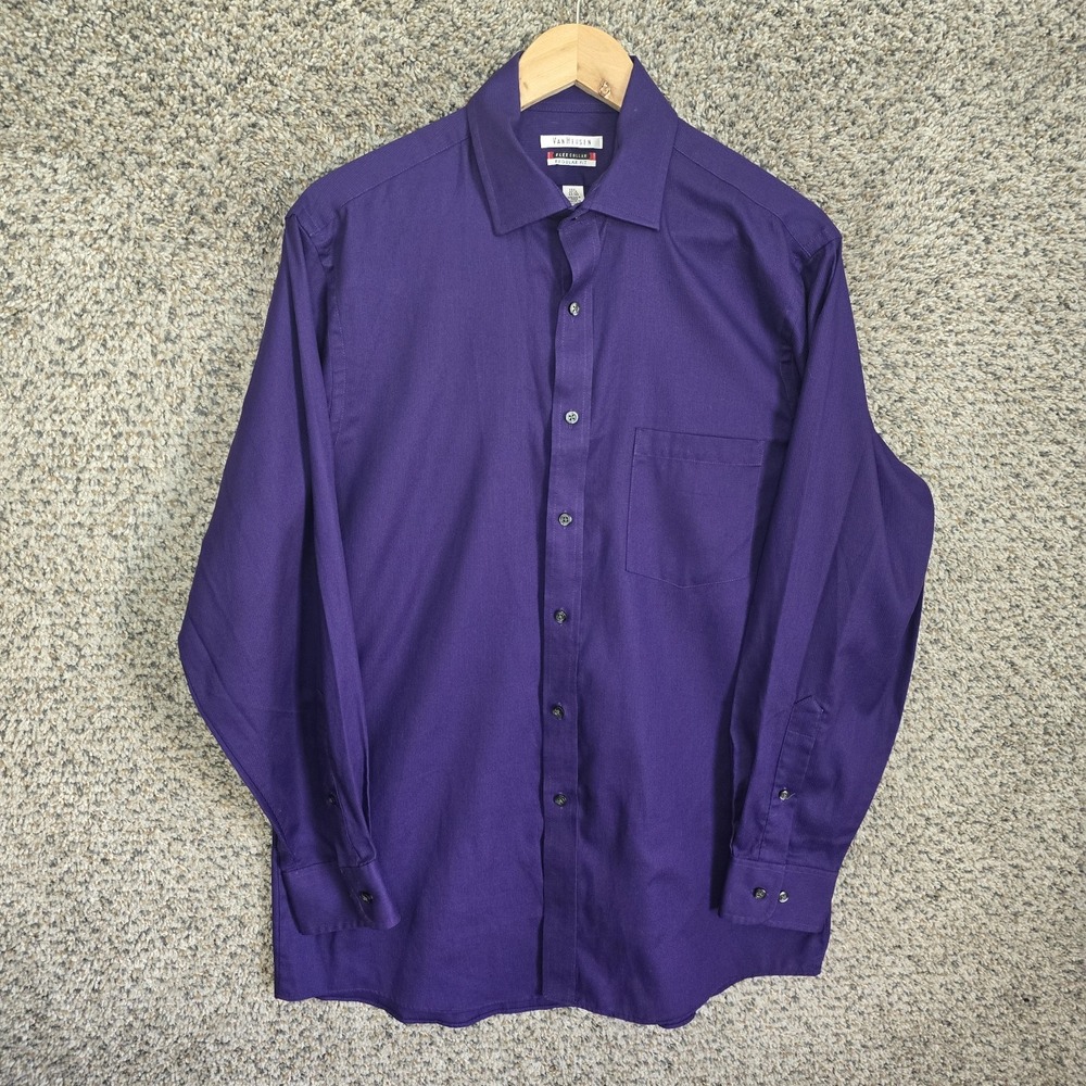 Van Heusen Dress Shirt Mens 15.5 32/33 Purple Button Up Flex Collar Regular Fit‎